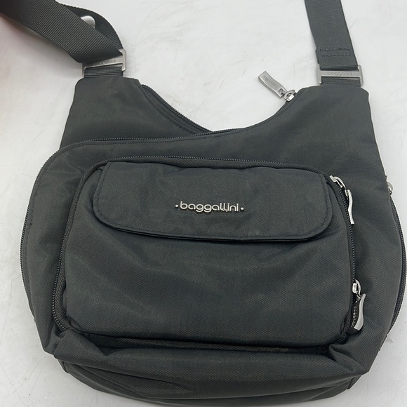 Baggallini Handbags - Bagallini Dark Gray Nylon Crossbody Bag with Several Pockets and Build in Wallet